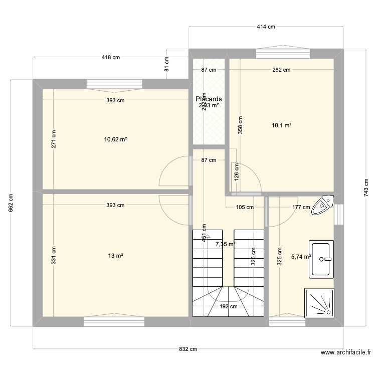 Etage Papa. Plan de 6 pièces et 49 m2