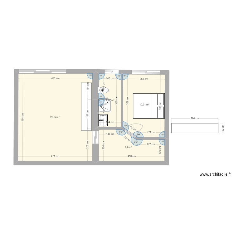 Leclerc 1. Plan de 4 pièces et 48 m2