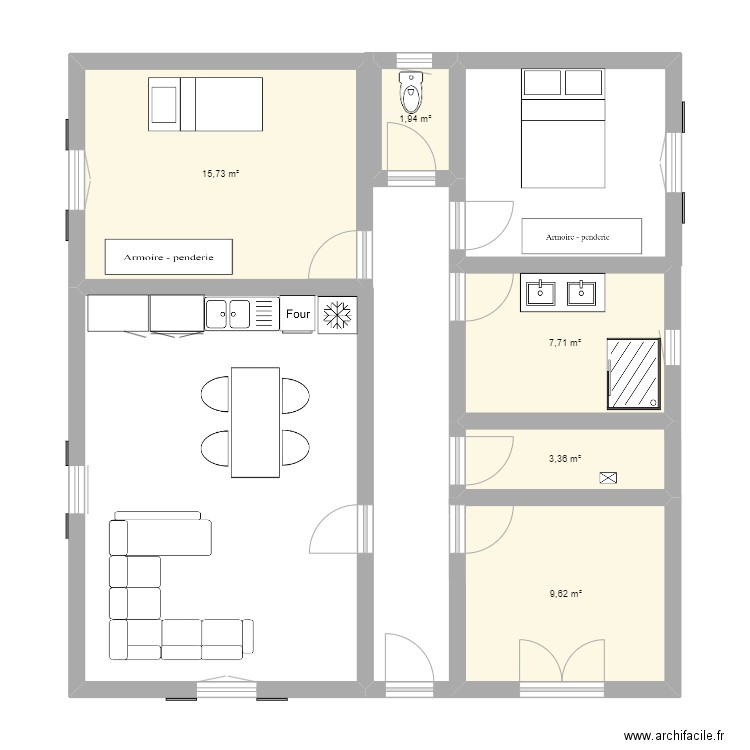 plan. Plan de 5 pièces et 38 m2