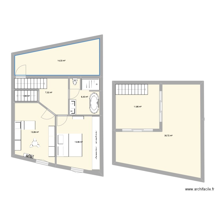 maison luzinay ETAGE1. Plan de 4 pièces et 48 m2