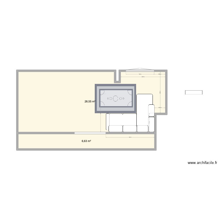 Salon. Plan de 2 pièces et 35 m2