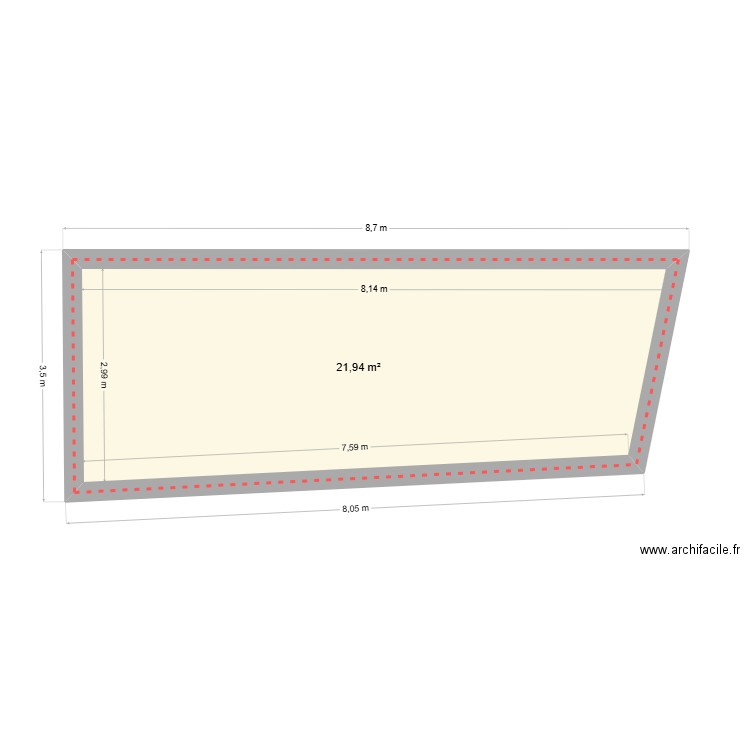 terrasse devant cuisine. Plan de 1 pièce et 22 m2