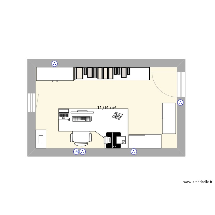 bureau. Plan de 1 pièce et 12 m2