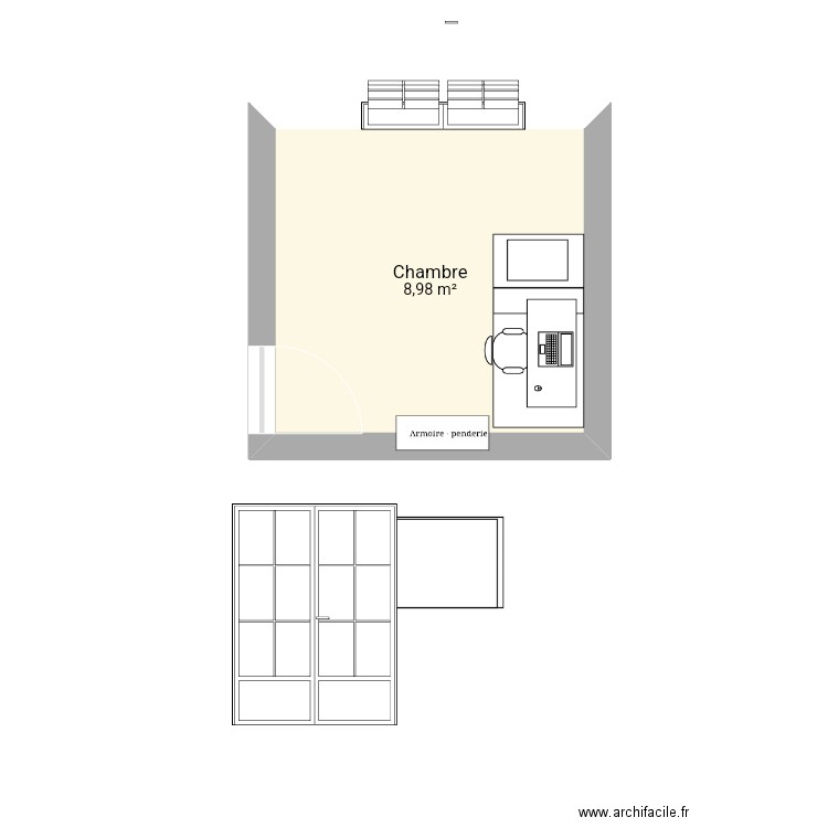 Chambre. Plan de 1 pièce et 9 m2