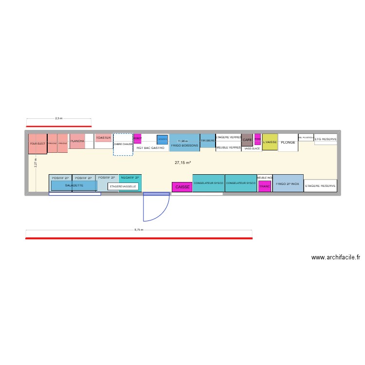 cuisine meublee. Plan de 1 pièce et 27 m2