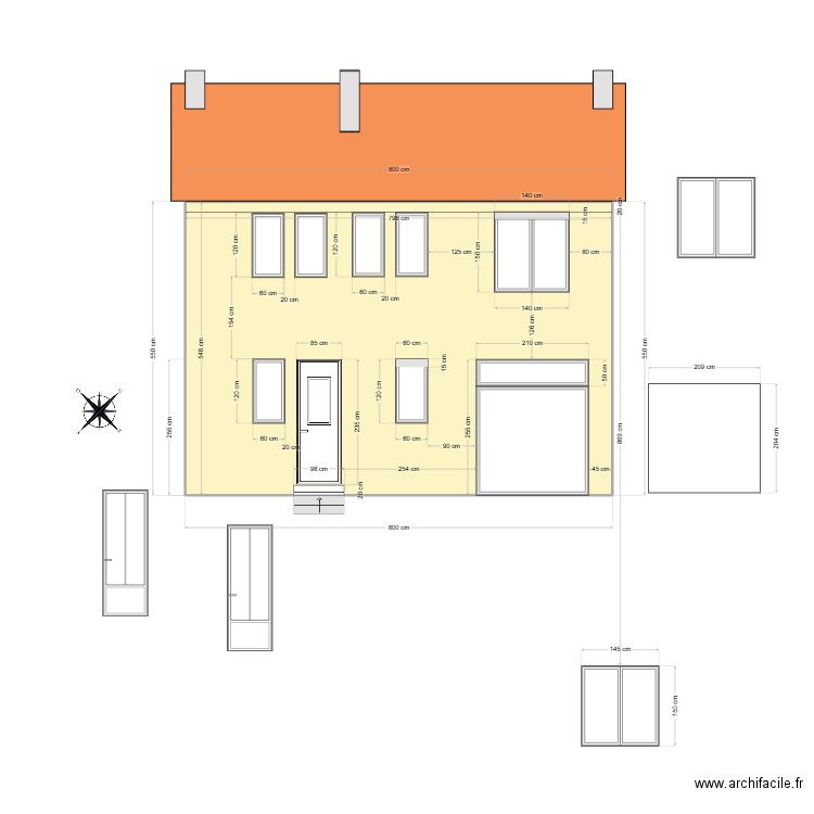 DP PLAN FACADE PRINCIPALE avant travaux. Plan de 1 pièce et 44 m2