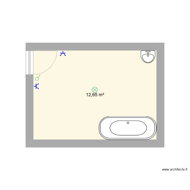 Bagui. Plan de 1 pièce et 13 m2