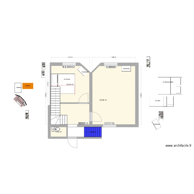 PROJET Etage 1. Plan de 3 pièces et 35 m2