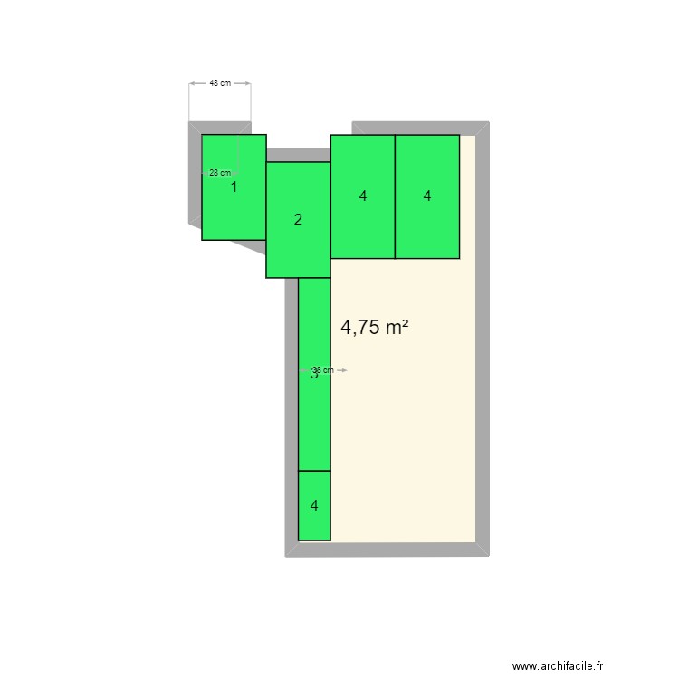 Dressing2. Plan de 1 pièce et 5 m2