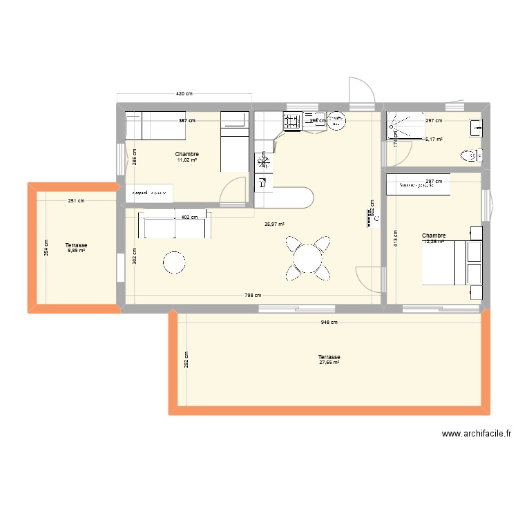 plan maison Caulnes. Plan de 5 pièces et 61 m2