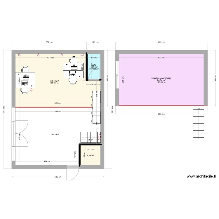 Futur bureau . Plan de 5 pièces et 77 m2