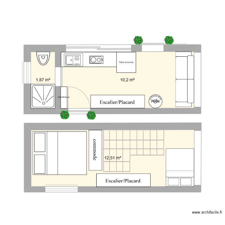 Tiny Love. Plan de 3 pièces et 25 m2