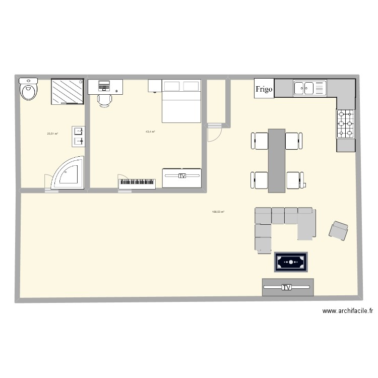 plan. Plan de 3 pièces et 235 m2