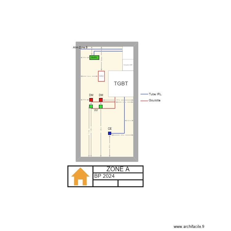 Zone A oik. Plan de 1 pièce et 3 m2