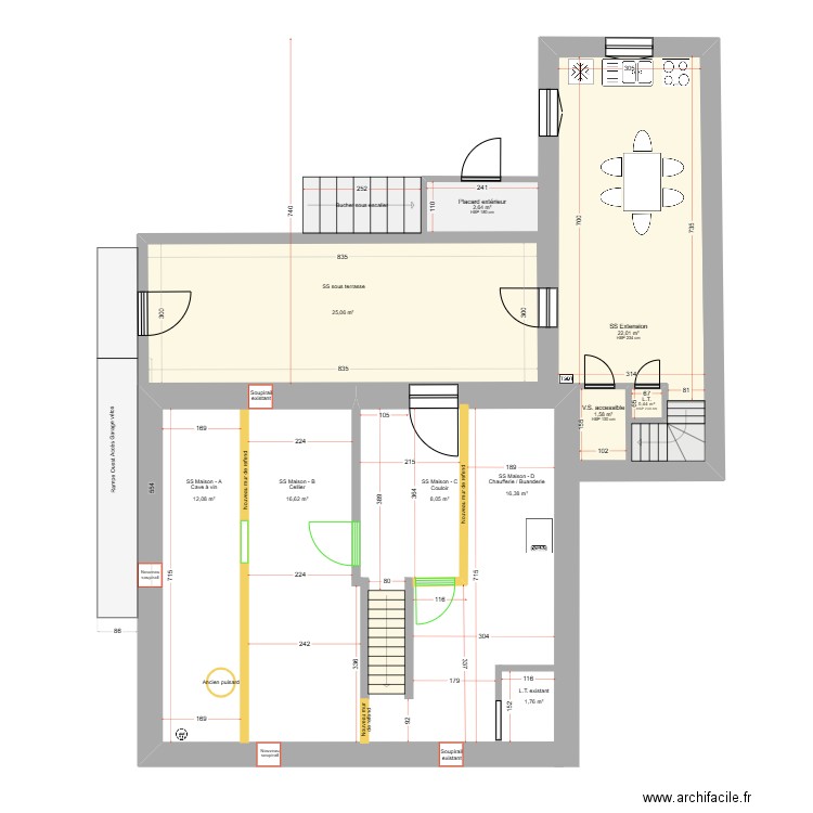 Projet_RDF_SS sans escalier externe SS_Révision_1.3. Plan de 5 pièces et 52 m2