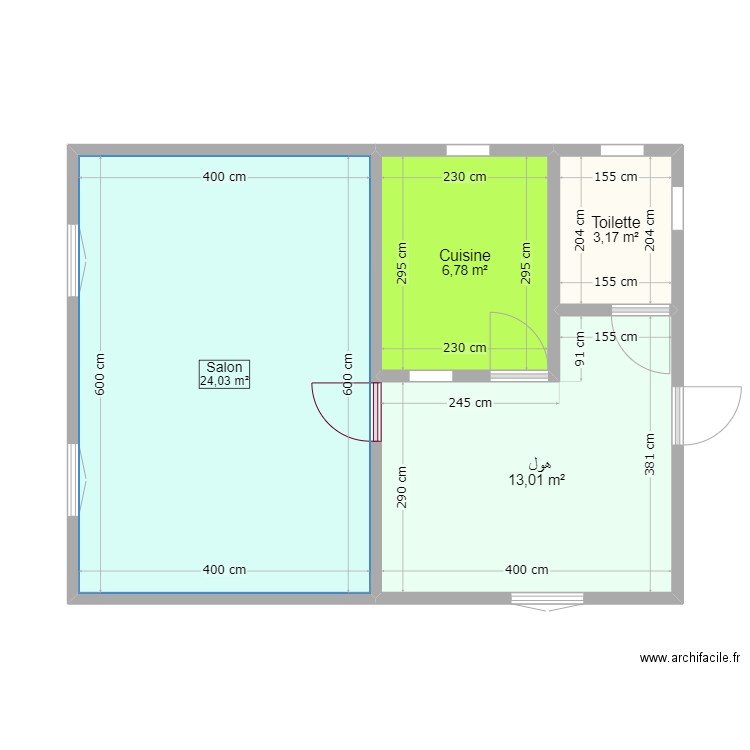 Studio. Plan de 4 pièces et 47 m2