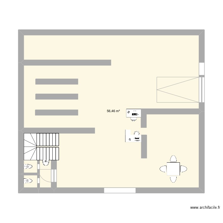 Magasin . Plan de 2 pièces et 57 m2