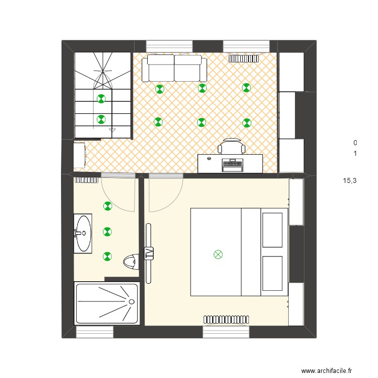  plan eclairage 1er etage. Plan de 4 pièces et 28 m2