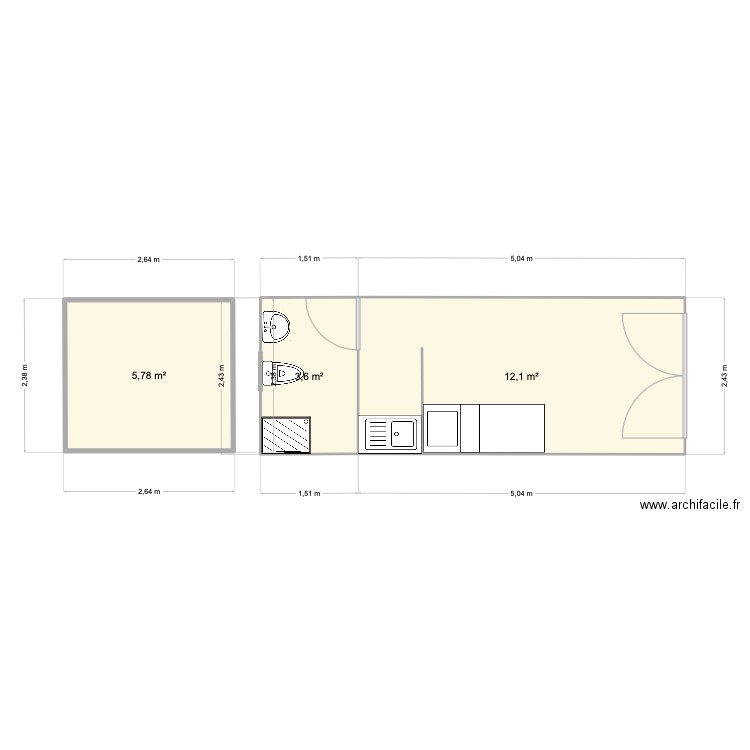 20°. Plan de 3 pièces et 21 m2