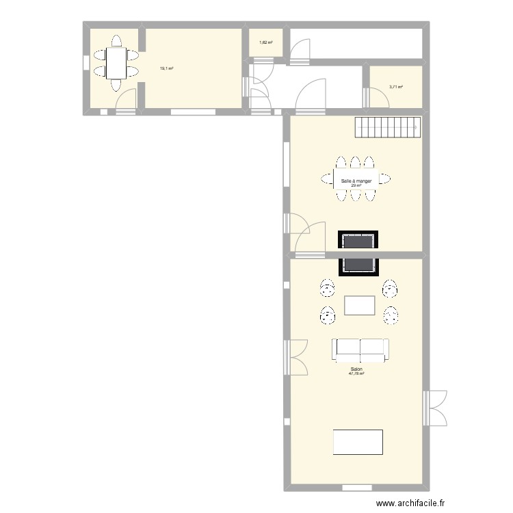 RDC. Plan de 5 pièces et 101 m2