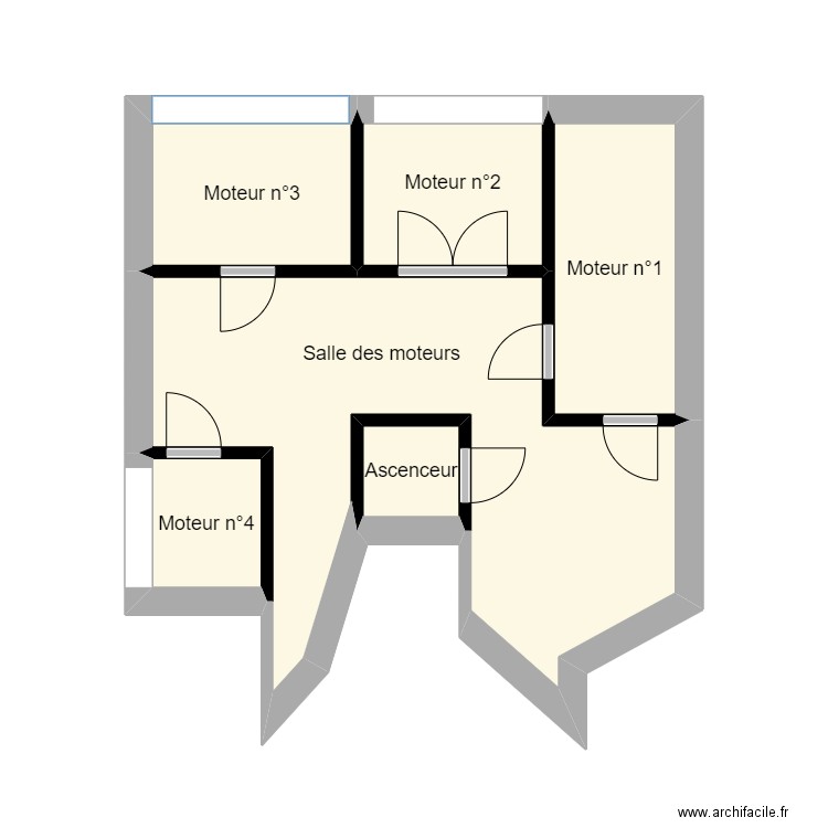 -1, Salle des moteurs. Plan de 6 pièces et 19 m2