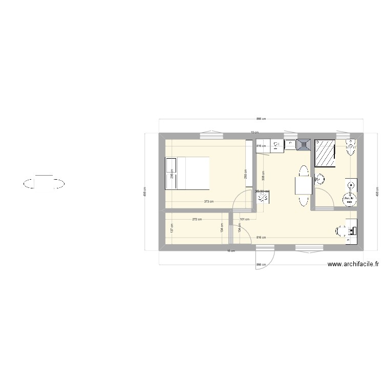 matou 2. Plan de 1 pièce et 35 m2