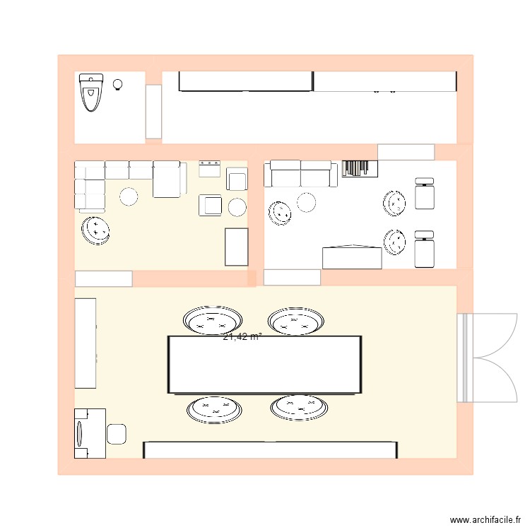 plan. Plan de 1 pièce et 21 m2