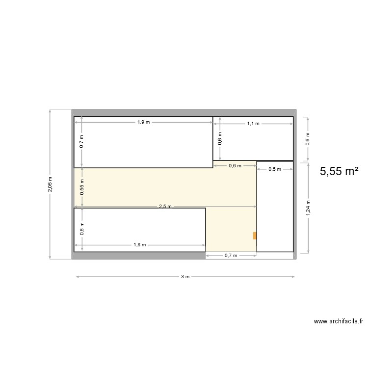 L2H2 BIS. Plan de 1 pièce et 6 m2