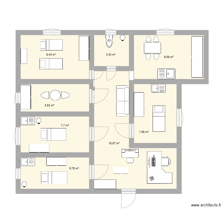 vente. Plan de 8 pièces et 70 m2