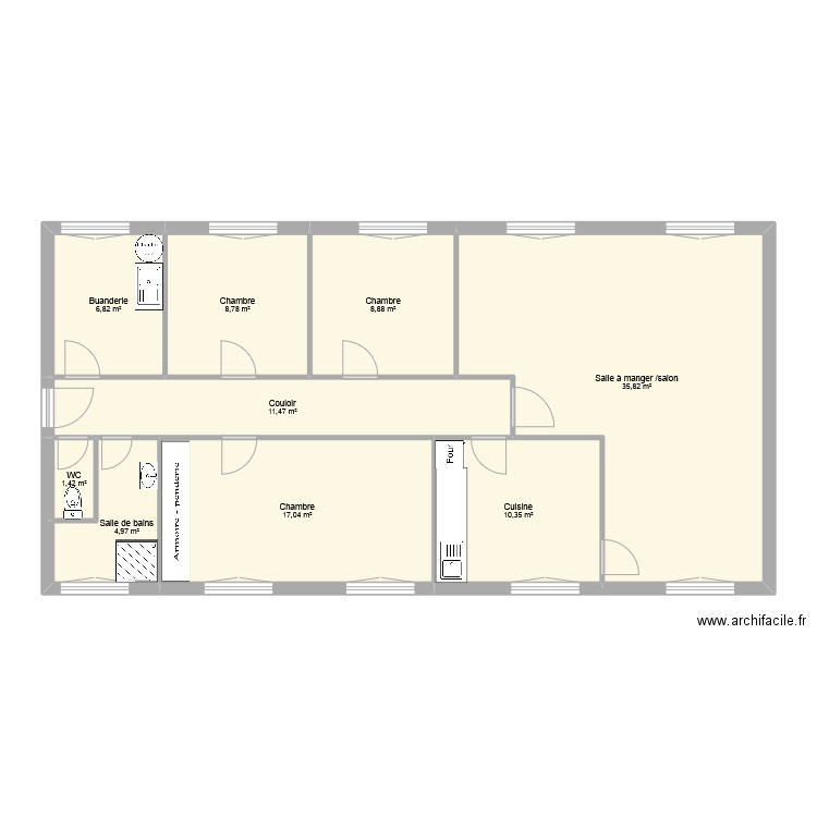 Logement Providence. Plan de 9 pièces et 106 m2