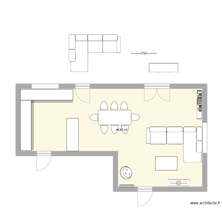 salon. Plan de 1 pièce et 44 m2