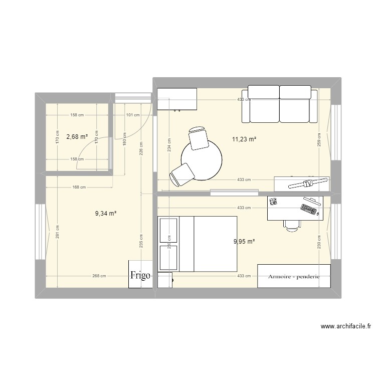 Appart1 Beauvais - origine. Plan de 4 pièces et 33 m2