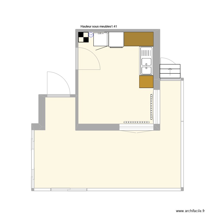 Cuisine et veranda. Plan de 2 pièces et 27 m2