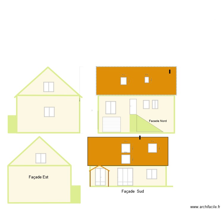 Plan de facade et toiture chantraine. Plan de 6 pièces et 170 m2