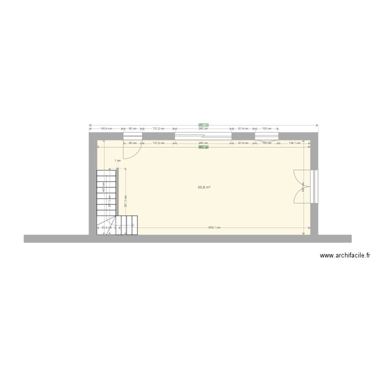 quarcio. Plan de 1 pièce et 36 m2