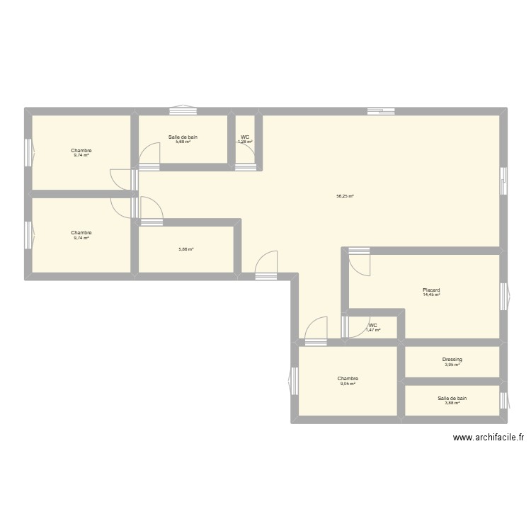 Projet maison L. Plan de 11 pièces et 121 m2