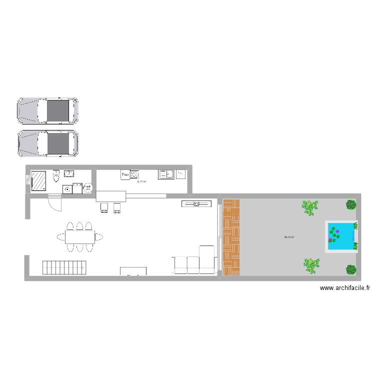 RDC. Plan de 2 pièces et 47 m2