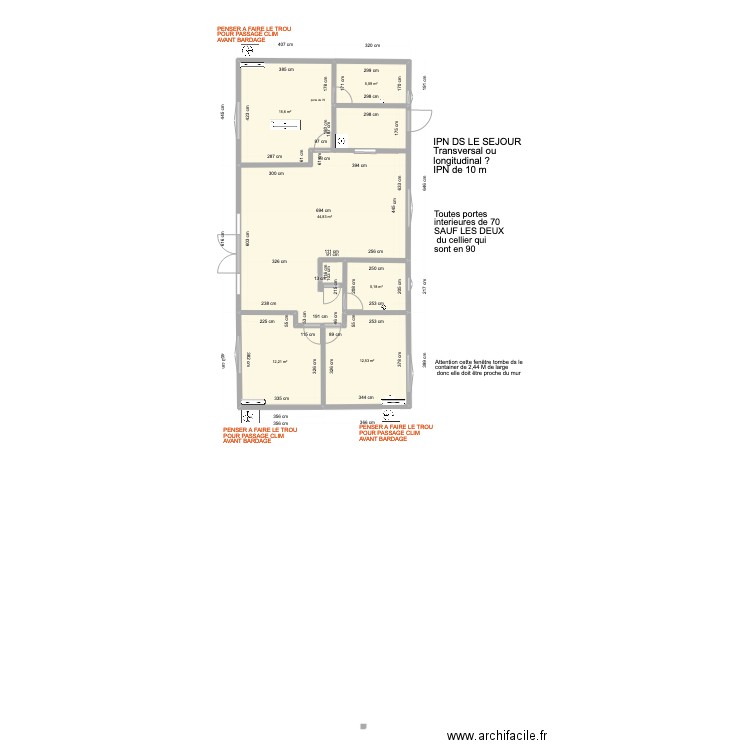 PLAN   AUGMENTE 7,32  x1220  SANS LES  MEUBLES ET SANS SUPPORTS IPN. Plan de 6 pièces et 95 m2