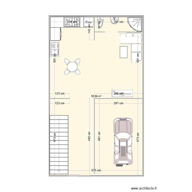 MBZ. Plan de 1 pièce et 56 m2