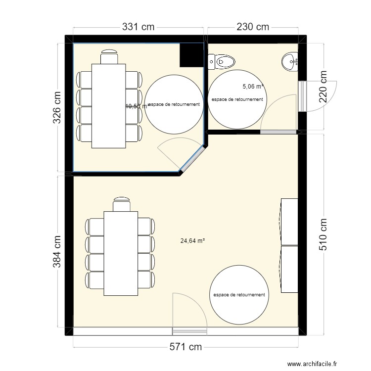 16 place du stade - douvres après travaux. Plan de 3 pièces et 40 m2