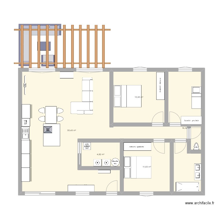 Maison V3. Plan de 5 pièces et 102 m2