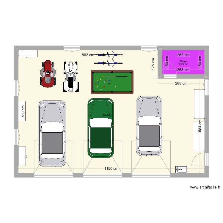 Garage. Plan de 2 pièces et 86 m2