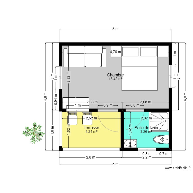 PROJET ANNEXE . Plan de 3 pièces et 21 m2