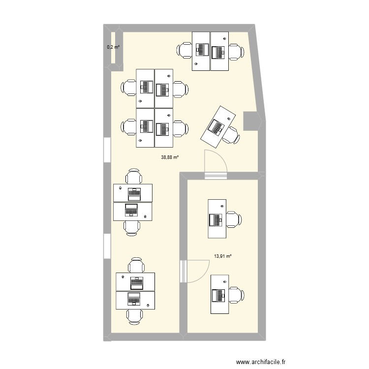 burotline. Plan de 3 pièces et 53 m2