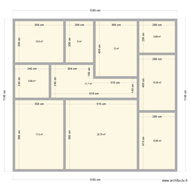 Plan C. Plan de 10 pièces et 116 m2