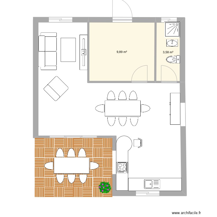 Alizé 3. Plan de 2 pièces et 13 m2