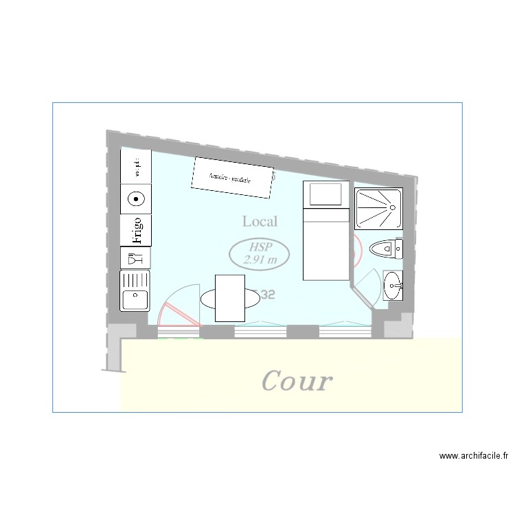 st ouen studio. Plan de 1 pièce et 16 m2