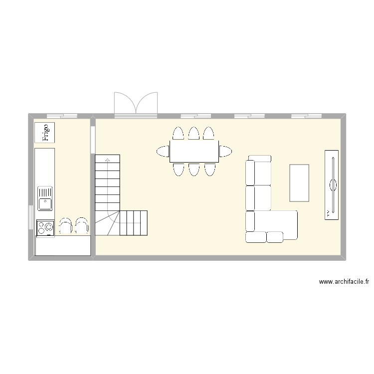 Grande slle + cuisine v1. Plan de 2 pièces et 44 m2