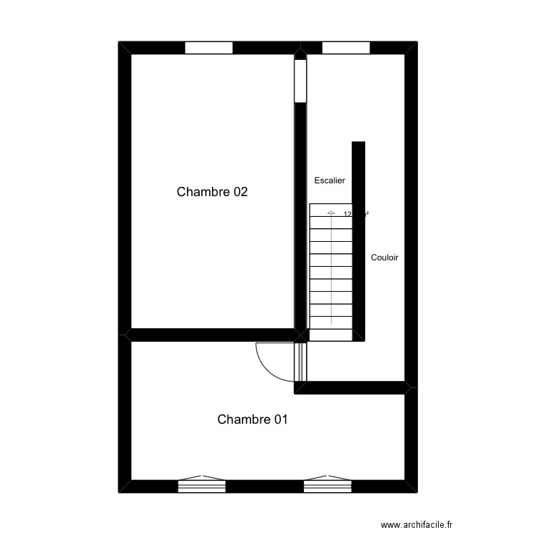 Grand fort R+1. Plan de 3 pièces et 46 m2