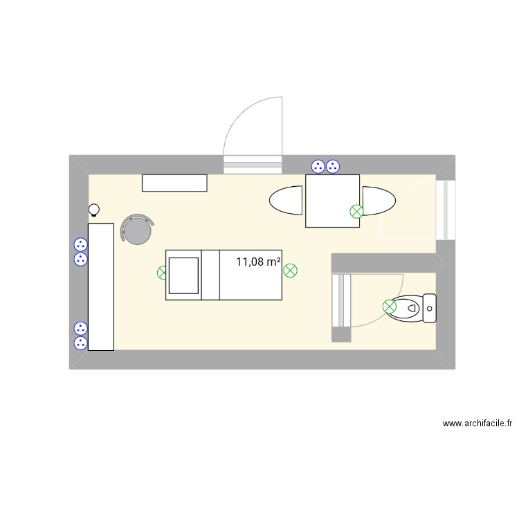 A domicile . Plan de 1 pièce et 11 m2